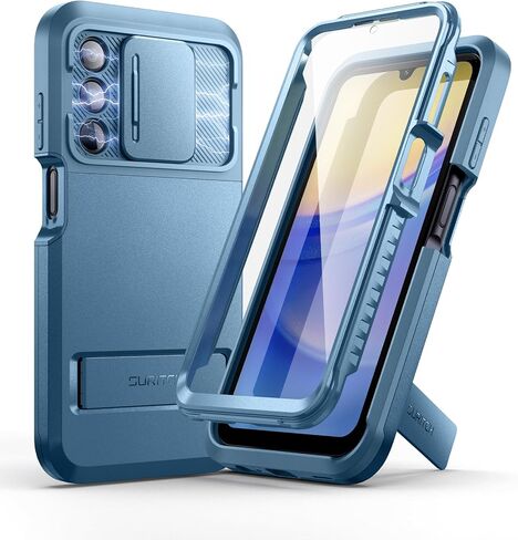 حافظة SURITCH لهاتف Samsung Galaxy A15 مع غطاء منزلق للكاميرا المغناطيسية ومسند قابل للتعديل وواقي شاشة، غطاء واقٍ متين لكامل الجسم مقاوم للصدمات بطبقة مزدوجة لهاتف Samsung A15 مقاس 6.5 بوصة - أزرق in Saudi Arabia
