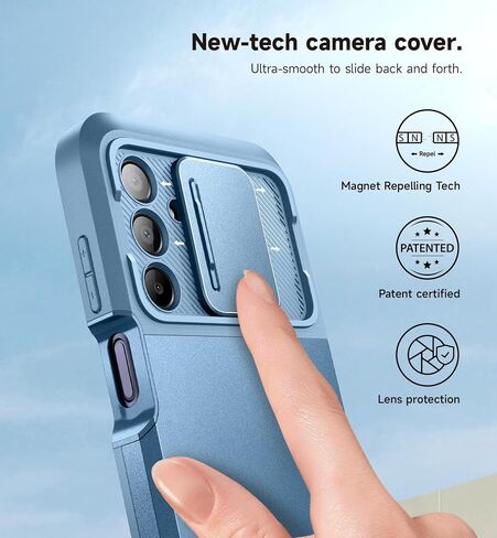 حافظة SURITCH لهاتف Samsung Galaxy A15 مع غطاء منزلق للكاميرا المغناطيسية ومسند قابل للتعديل وواقي شاشة، غطاء واقٍ متين لكامل الجسم مقاوم للصدمات بطبقة مزدوجة لهاتف Samsung A15 مقاس 6.5 بوصة - أزرق in Saudi Arabia