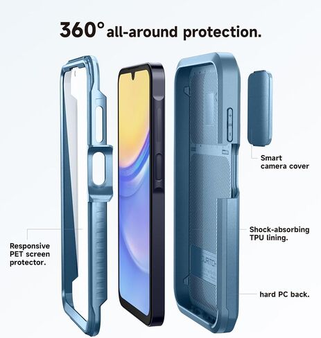 حافظة SURITCH لهاتف Samsung Galaxy A15 مع غطاء منزلق للكاميرا المغناطيسية ومسند قابل للتعديل وواقي شاشة، غطاء واقٍ متين لكامل الجسم مقاوم للصدمات بطبقة مزدوجة لهاتف Samsung A15 مقاس 6.5 بوصة - أزرق in Saudi Arabia