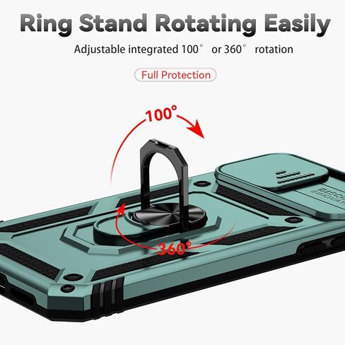 for iPhone 11 Pro Max Case with Slide Camera Cover+ HD Screen Protector,Rotated Ring Kickstand Military Grade Shockproof Protective Cover-Red in Kuwait