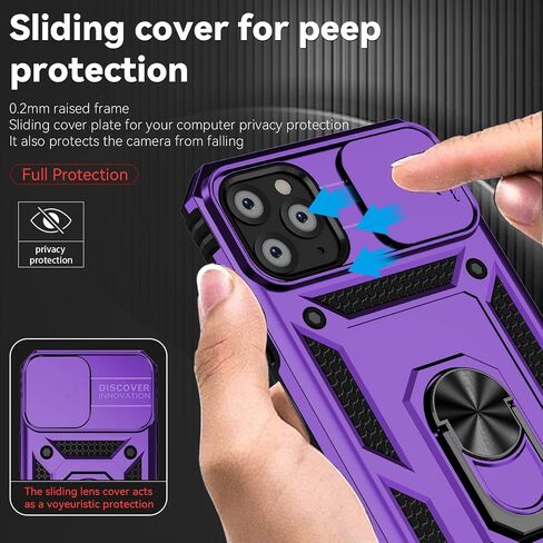 for iPhone 11 Pro Max Case with Slide Camera Cover+ HD Screen Protector,Rotated Ring Kickstand Military Grade Shockproof Protective Cover-Red in Kuwait