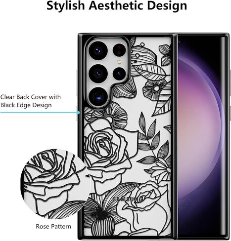 XIZYO for Samsung Galaxy S23 Ultra Case Rose Design Floral Pattern Print Slim TPU Bumper Case Shockproof Protective Case for Women Girls Cover for Galaxy S23 Ultra, Black in Saudi Arabia