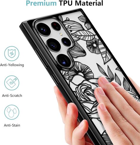 XIZYO for Samsung Galaxy S23 Ultra Case Rose Design Floral Pattern Print Slim TPU Bumper Case Shockproof Protective Case for Women Girls Cover for Galaxy S23 Ultra, Black in Saudi Arabia