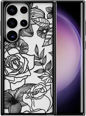 XIZYO for Samsung Galaxy S23 Ultra Case Rose Design Floral Pattern Print Slim TPU Bumper Case Shockproof Protective Case for Women Girls Cover for Galaxy S23 Ultra, Black in Saudi Arabia
