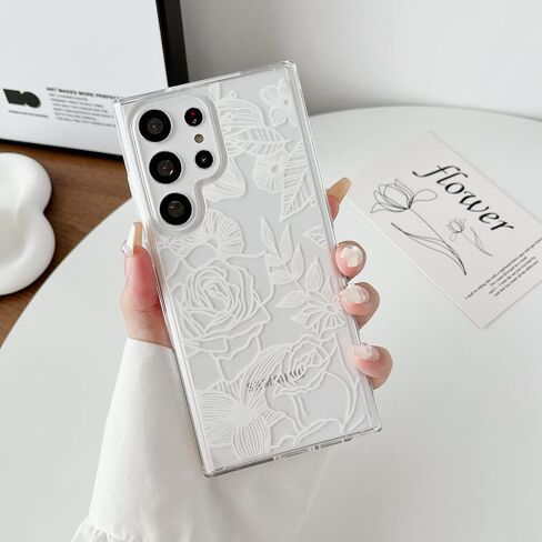 XIZYO for Samsung Galaxy S23 Ultra Case Rose Design Floral Pattern Print Slim TPU Bumper Case Shockproof Protective Case for Women Girls Cover for Galaxy S23 Ultra, Black in Saudi Arabia