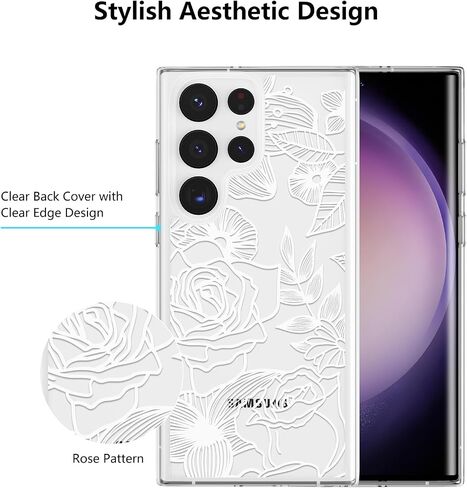 XIZYO for Samsung Galaxy S23 Ultra Case Rose Design Floral Pattern Print Slim TPU Bumper Case Shockproof Protective Case for Women Girls Cover for Galaxy S23 Ultra, Black in Saudi Arabia