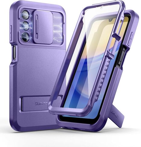 حافظة SURITCH لهاتف Samsung Galaxy A15 مع غطاء منزلق للكاميرا المغناطيسية ومسند قابل للتعديل وواقي شاشة، غطاء واقٍ متين لكامل الجسم مقاوم للصدمات بطبقة مزدوجة لهاتف Samsung A15 مقاس 6.5 بوصة - أزرق in Saudi Arabia