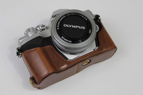 E-M10 Mark IV Case, BolinUS Handmade PU Leather Half Camera Case Bag Cover Bottom Opening Version for Olympus OM-D E-M10 Mark IV with Hand Strap (Coffee) in Saudi Arabia