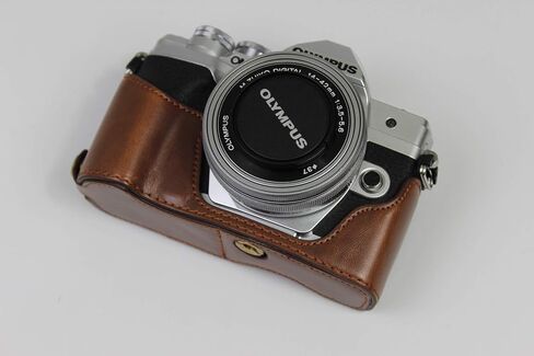 E-M10 Mark IV Case, BolinUS Handmade PU Leather Half Camera Case Bag Cover Bottom Opening Version for Olympus OM-D E-M10 Mark IV with Hand Strap (Coffee) in Saudi Arabia