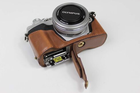 E-M10 Mark IV Case, BolinUS Handmade PU Leather Half Camera Case Bag Cover Bottom Opening Version for Olympus OM-D E-M10 Mark IV with Hand Strap (Coffee) in Saudi Arabia