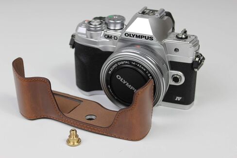 E-M10 Mark IV Case, BolinUS Handmade PU Leather Half Camera Case Bag Cover Bottom Opening Version for Olympus OM-D E-M10 Mark IV with Hand Strap (Coffee) in Saudi Arabia