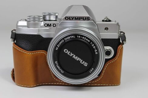 E-M10 Mark IV Case, BolinUS Handmade PU Leather Half Camera Case Bag Cover Bottom Opening Version for Olympus OM-D E-M10 Mark IV with Hand Strap (Coffee) in Saudi Arabia