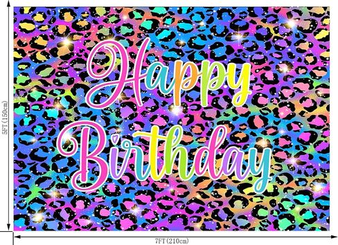 Colorful Neon Glow Birthday Backdrop for Photography Paint Splatter Graffiti Retro Disco Hip Pop Party Decorations Background Rainbow Leopard Print Pattern Party Photoshoot Prop 7X5FT CEM308B in Kuwait