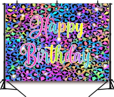 Colorful Neon Glow Birthday Backdrop for Photography Paint Splatter Graffiti Retro Disco Hip Pop Party Decorations Background Rainbow Leopard Print Pattern Party Photoshoot Prop 7X5FT CEM308B in Kuwait