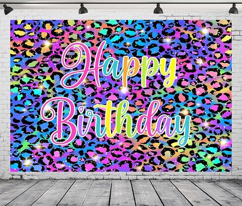 Colorful Neon Glow Birthday Backdrop for Photography Paint Splatter Graffiti Retro Disco Hip Pop Party Decorations Background Rainbow Leopard Print Pattern Party Photoshoot Prop 7X5FT CEM308B in Kuwait