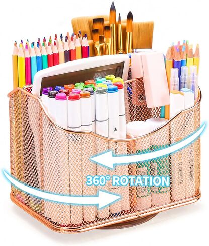 Housmile Rose Gold Desk Organizers and Accessories, Office Desk Accessories with 8 Compartments, Drawer, Pen Holder, Phone Holder, Long tail clip, Paper clips, and H-nails for Office School Home in Saudi Arabia