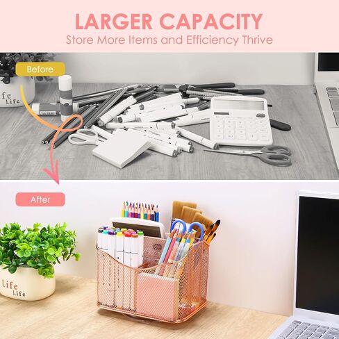 Housmile Rose Gold Desk Organizers and Accessories, Office Desk Accessories with 8 Compartments, Drawer, Pen Holder, Phone Holder, Long tail clip, Paper clips, and H-nails for Office School Home in Saudi Arabia