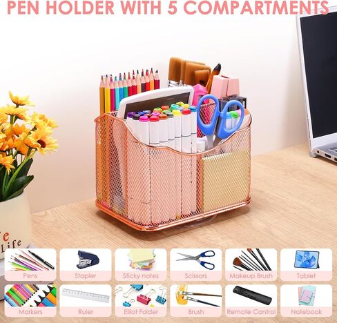 Housmile Rose Gold Desk Organizers and Accessories, Office Desk Accessories with 8 Compartments, Drawer, Pen Holder, Phone Holder, Long tail clip, Paper clips, and H-nails for Office School Home in Saudi Arabia