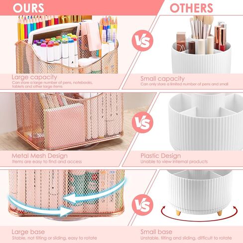Housmile Rose Gold Desk Organizers and Accessories, Office Desk Accessories with 8 Compartments, Drawer, Pen Holder, Phone Holder, Long tail clip, Paper clips, and H-nails for Office School Home in Saudi Arabia