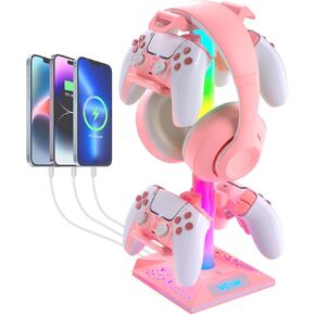 VCOM RGB Gaming Headphones Stand with 2 USB and 1 Type-C Ports, Headset Stand with 10 Light Modes and Non-Slip Rubber,Suitable for All Earphone Accessories, Best Gift for Desk Gamers