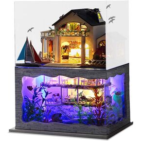 Spilay DIY Miniature Dollhouse Kit,DIY Dollhouse Kit with Wooden Furniture,Dust Proof Cover, Music Box and LED,Handmade Crafts Gifts for Birthdays, Christmas and Valentine's Day