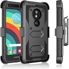 Tekcoo Holster Clip Case for Moto E5 Play/Motorola Moto E5 Go/Moto E5 Cruise [Tshell] Shock Absorbing [Built-in Screen] Swivel Locking Belt Defender Full Body Kickstand Carrying Cases Cover -Black