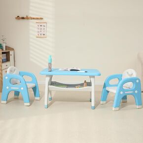 Kids Table and 2 Chairs Set, Toddler Activity Table Set with Storage Shelf, Toddlers Table and Chairs Set with Anti-Slip Foot Covers, Tables for Reading, Drawing, Eating, Playing