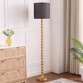 64.5" Gold Floor Lamp for Living Room, Gold Bamboo Floor Lamps for Bedroom, Tall Skinny Lamp for Home Decor, Mid Century Antique Floor Lamps with White Lampshade, Gold Standing Lamp for Corner