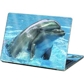 MightySkins Glossy Glitter Skin Compatible with Apple MacBook Pro 13" M2 (2022) - Dolphin Greeting | Protective, Durable High-Gloss Glitter Finish | Easy to Apply and Change Styles | Made in The USA