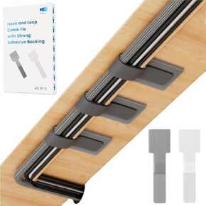 Hook and Loop Cable Ties, Self Adhesive Hook and Loop Cable Straps, Sticky-back Cord Organizer, Cable Clip, Household & Office Essentials, 40Pcs per Pack