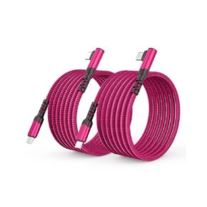 2-Pack USB C to USB C Cable 60W, 10ft+10ft Right Angle 90 Degree USB Type C Charger Fast Charging Cord for iPhone 16/16 Plus/16 Pro/16 Pro Max/Samsung S24/S23, MacBook, C Port iPad Mini/Air/Pro(Rose)