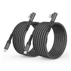 2 حزمة كابل USB C إلى USB C 60 وات، 10 أقدام + 10 أقدام زاوية يمنى 90 درجة USB نوع C شاحن سلك شحن سريع لهاتف iPhone 16/16 Plus/16 Pro/16 Pro Max/Samsung S24/S23، MacBook، C Port iPad Mini /الهواء/برو(روز)