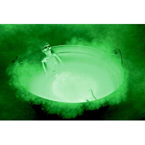 مرجل ساحرة أسود ضبابي وساونا هيكل عظمي، ضباب أخضر (مع خيارات متعددة الألوان) ويطفو - ديكور الهالوين، الحفلات، دلو الحلوى - خدعة أو حلوى - غلاية تتضمن مقبض - قطر 35.56 سم in Kuwait