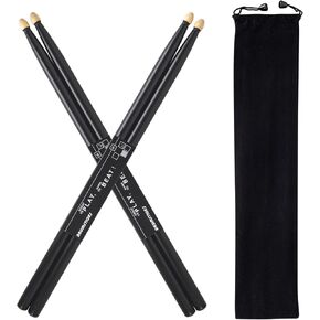 Drum Sticks, 5A Drumsticks Black Hickory Wood Drumsticks With Storage Bag, 1 Pair