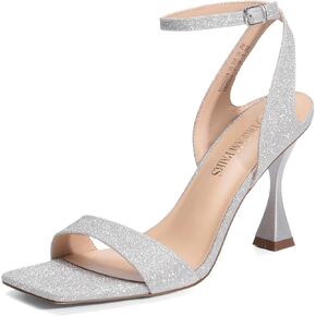 DREAM PAIRS Women's Square Toe Low Sexy Stiletto Heels Open Toe Ankle Strap Dress Wedding Sandals