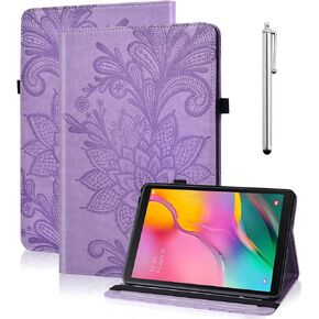 Case for Samsung Galaxy Tab A9+/A9 Plus 5G 11 Inch 2023 (SM-X210/X216/X218), Embossed Lace PU Leather Tablet A9+ Case with Elastic Band & Card Slots/Holder, Multi-Angle Viewing Stand Cover, Purple