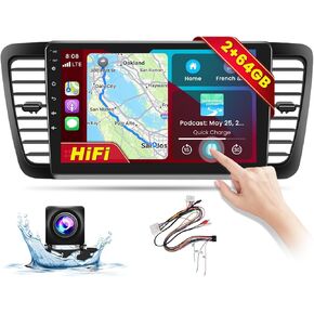 Hikity 4+64GB for Subaru Legacy Outback 2005-2009 Android 13 Car Radio with Wireless Apple Carplay Android Auto, 9'' Touch Screen Stereo Support SIM Card, WiFi GPS Bluetooth FM EQ Backup Camera MIC
