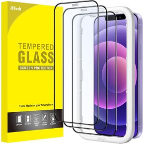 JETech Full Coverage Screen Protector for iPhone 12 mini 5.4-Inch, Black Edge Tempered Glass Film with Easy Installation Tool, Case-Friendly, HD Clear, 3-Pack