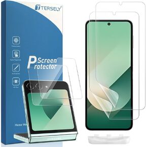 T Tersely [2+2 Pack Hydrogel Screen Protector for Samsung Galaxy Z Flip 6 5G (2024), 2 Pack Front Tempered Glass Screen Protector + 2 Pack Inside TPU Screen Protector