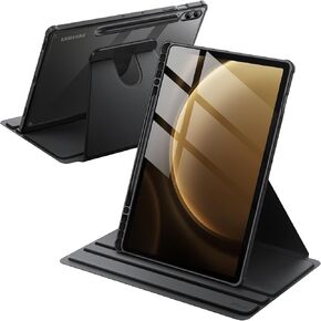 JETech Rotating Case for Samsung Galaxy Tab S9 FE+ 12.4-Inch / S9+ 12.4-Inch 2023 with S Pen Holder, 360 Degree Rotation Protective Stand Cover Clear Back, Auto Wake/Sleep (Black)