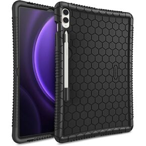 Fintie Silicone Case for Samsung Galaxy Tab S9 FE+ Plus/Galaxy Tab S9+ Plus 12.4 Inch 2023, [S Pen Holder] Honey Comb Series Kids Friendly Light Weight Shock Proof Protective Cover, Black