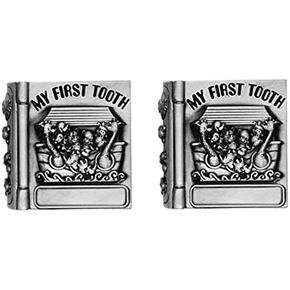 First Curl and First Tooth Keepsake Box for Kids Metallic Engraved Cute Shape, Silver Tooth Holder, Tooth Collection Organizer, Great Gift Idea for Babies to Keep The Childhood Memory (Book)