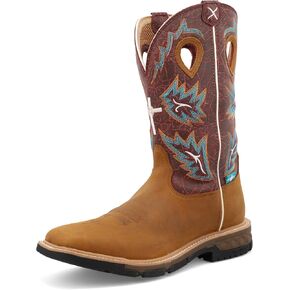 Twisted X Men's 12" Western Work Boot - Safety Alloy Toe Pull-on Boots for MenTan & Burgundy, 7.5 D