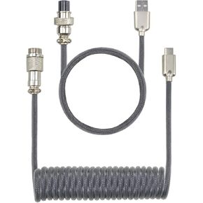Custom Coiled Mechanical Keyboard Cable, with Aviation Connector,USB Type-c Gaming Keyboard Cable（Grey）