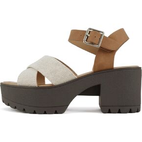 Soda “Joey" ~ Women Open Toe Criss Cross Strap Mid Heel Sandal with Adjustable Ankle Strap