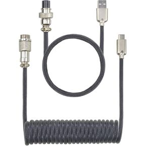 كابل لوحة مفاتيح ميكانيكي ملفوف مخصص، مع موصل طيران، كابل لوحة مفاتيح ألعاب USB من النوع c (رمادي)