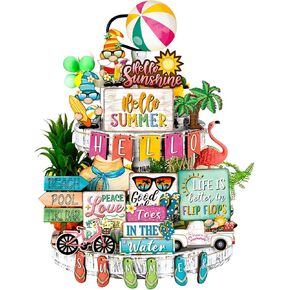 26 Pcs Summer Tiered Tray Decor Sets Watermelon Farmhouse Hello Summer Wood Sign Wood Summer Tiered Tray Decorations Set Kitchen Decor Sets Tabletop Accessories for Summer Shelf Kitchen Table