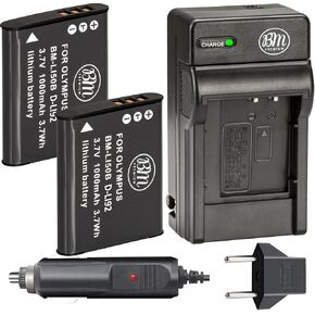 BM Premium 2 Pack of D-LI92 Batteries and Charger for Pentax Optio P80, I-10, RZ10, RZ18, Ricoh WG-1, WG-2, WG-3, WG-4, WG-5, WG-20, WG-30, WG-50, WG-60, WG-70, WG-80, WG-90 Digital Cameras