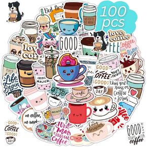 100pcs Kawaii Coffee Stickers, Cute Stickers Coffee Cups, Chromebook Stickers, Vinyl Decals Cups, Café Stickers for Teens (Stickers for Kids, Teens, Adults)