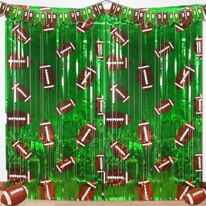 2 Pack Football Party Decorations Football Photo Props 3.3x6.6 ft Football Foil Fringe Curtain Football Backdrop Football Birthday Party Decorations Sports Party Background